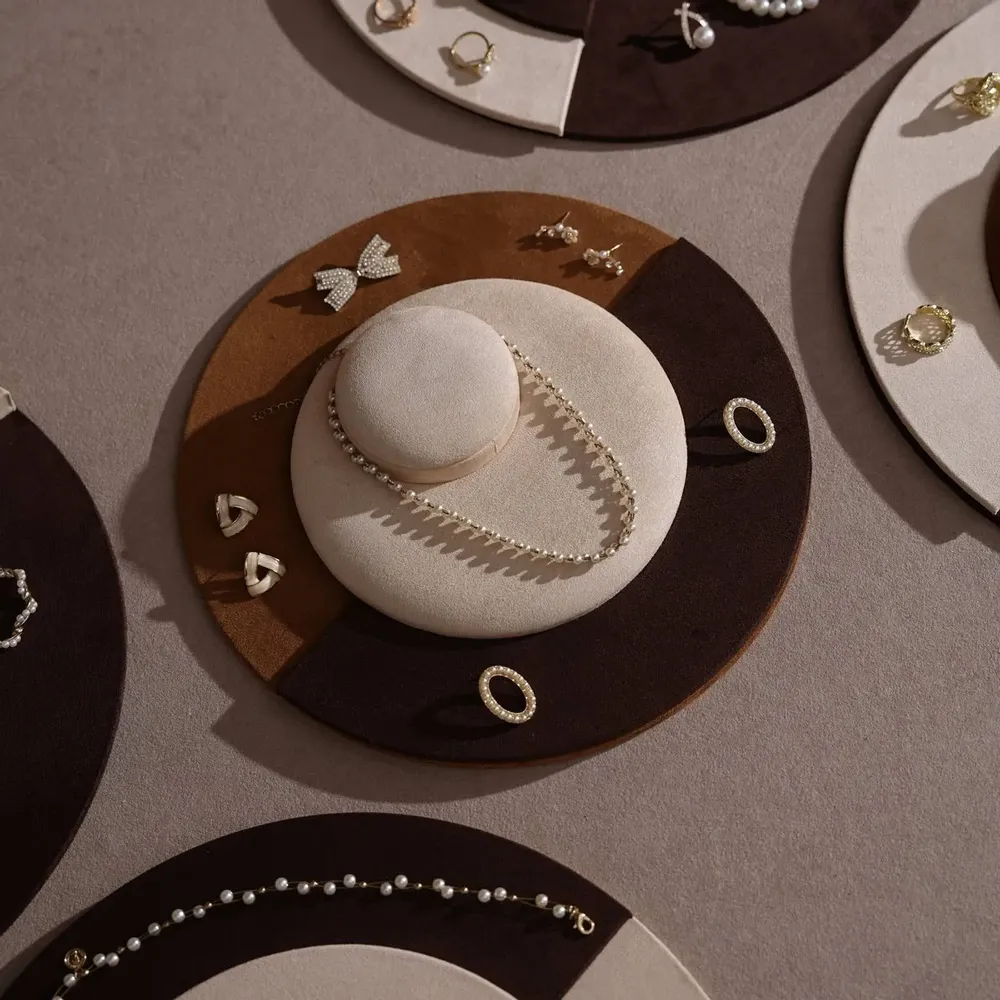 Jewelry - Tondo Round Jewelry Display Tray in Vegan Suede - WHISPERING WOODS