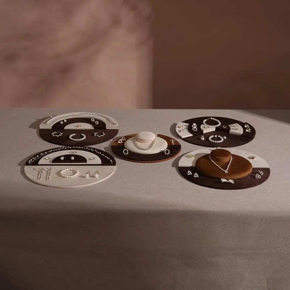 Jewelry - Tondo Round Jewelry Display Tray in Vegan Suede - WHISPERING WOODS