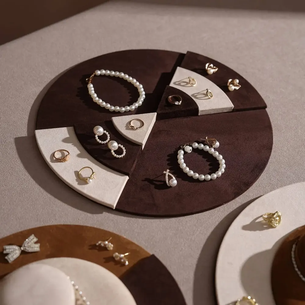Jewelry - Tondo Round Jewelry Display Tray in Vegan Suede - WHISPERING WOODS