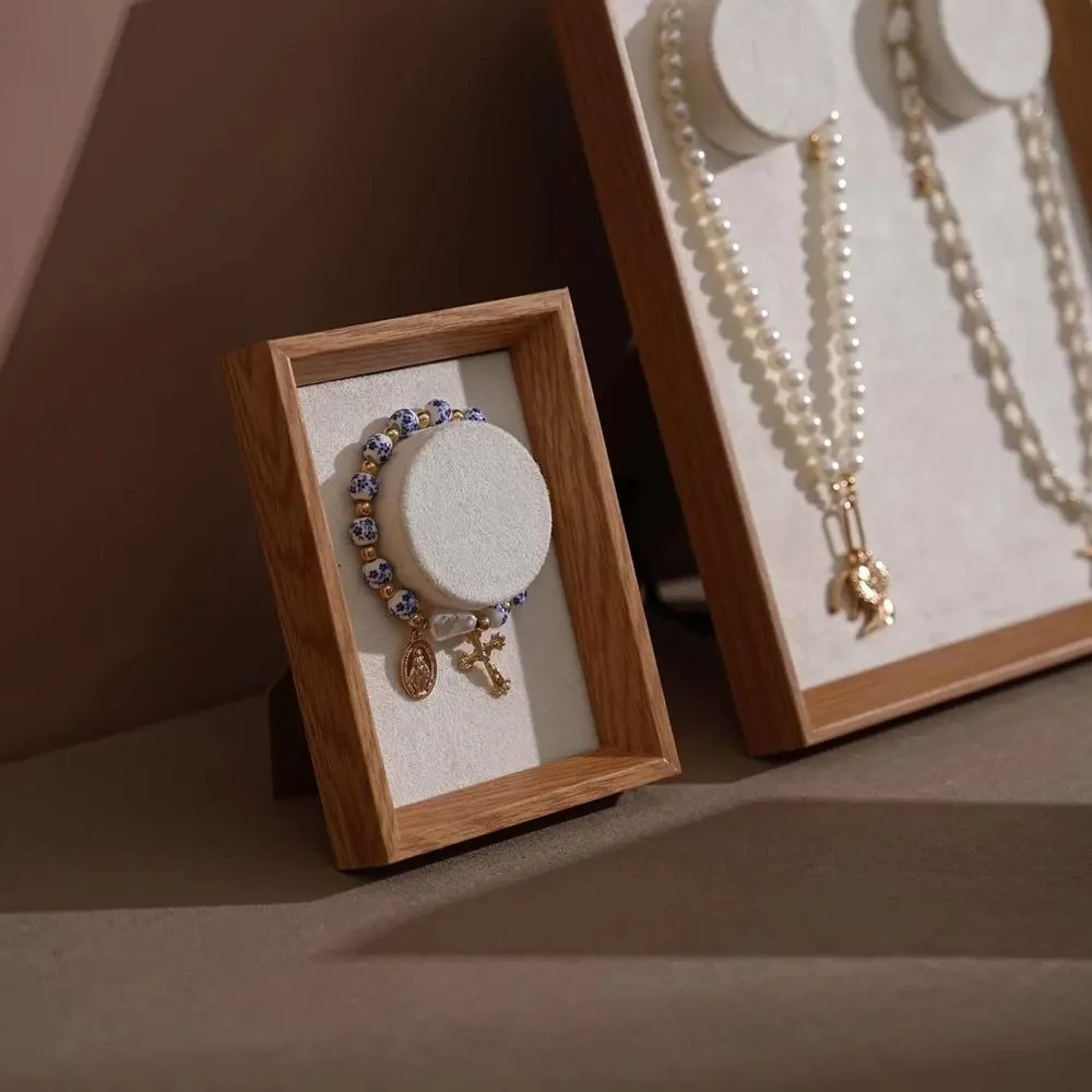 Jewelry - White Vegan Suede Bracelet Display Frame Set - WHISPERING WOODS