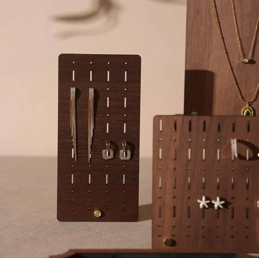 Jewelry - Walnut Veneer and Black Vegan Suede Jewelry Display Set - WHISPERING WOODS