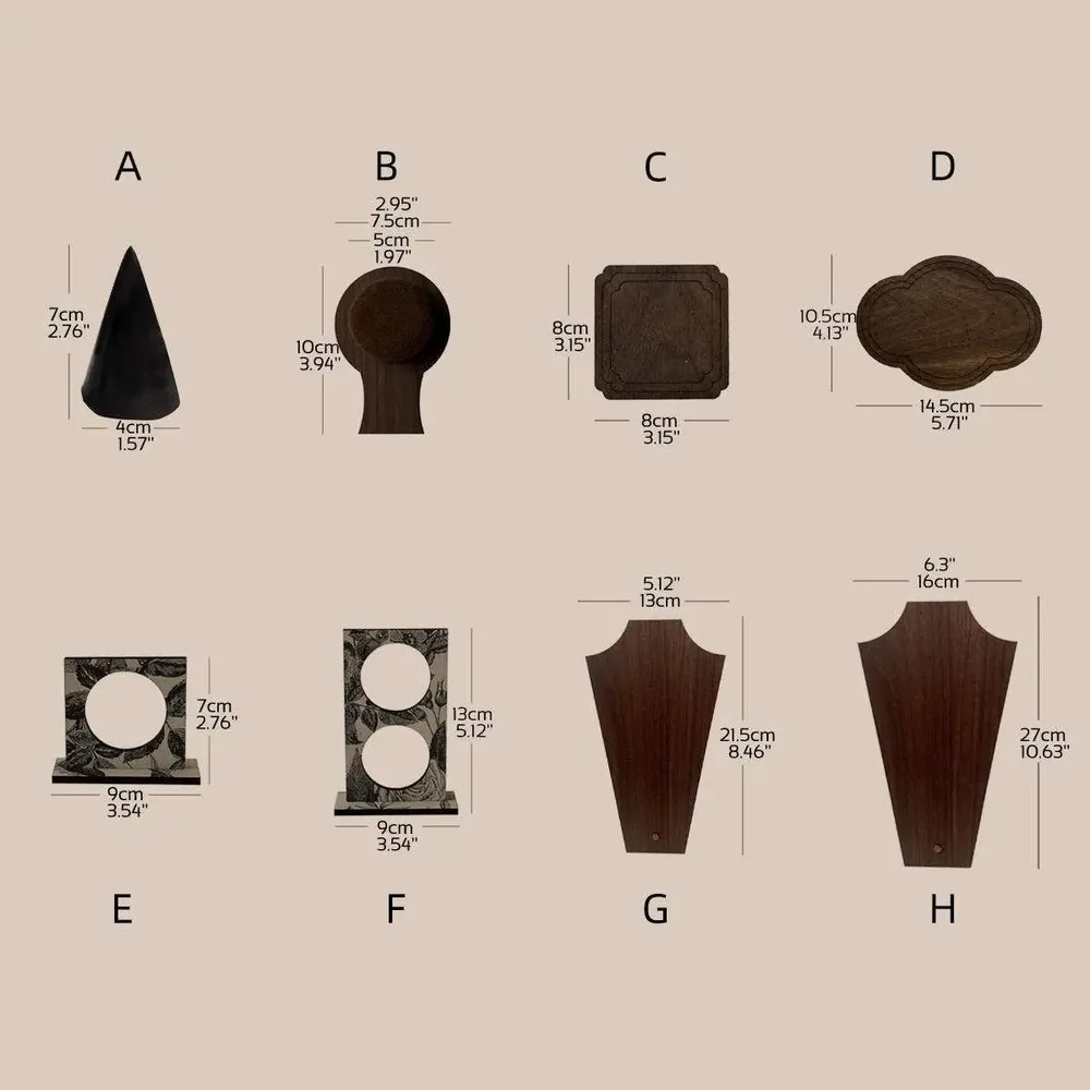 Jewelry - Large Walnut Veneer Jewelry Display Set with Stands and Trays - WHISPERING WOODS