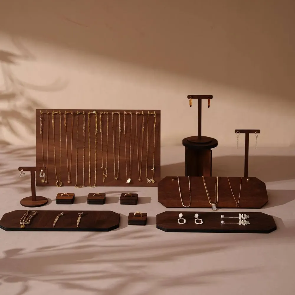 Jewelry - Walnut Veneer Jewelry Display Set with T-Bars - WHISPERING WOODS