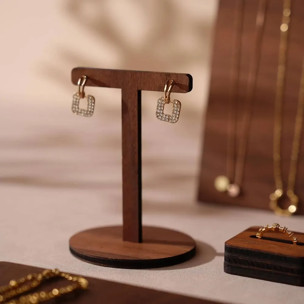 Jewelry - Walnut Veneer Jewelry Display Set with T-Bars - WHISPERING WOODS