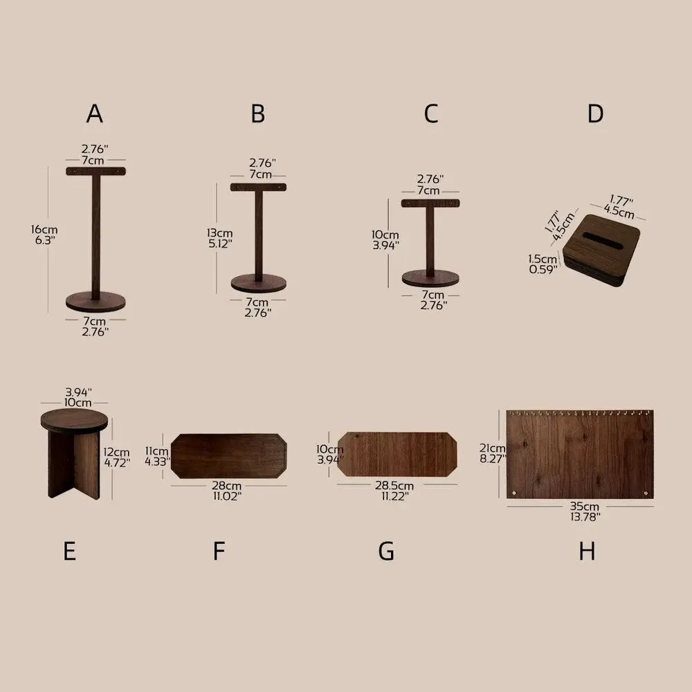 Jewelry - Walnut Veneer Jewelry Display Set with T-Bars - WHISPERING WOODS