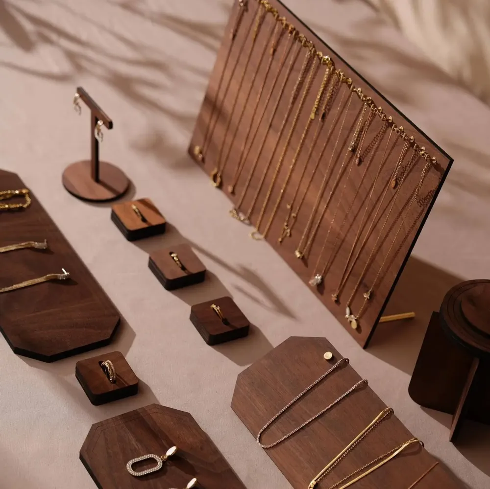 Jewelry - Walnut Veneer Jewelry Display Set with T-Bars - WHISPERING WOODS