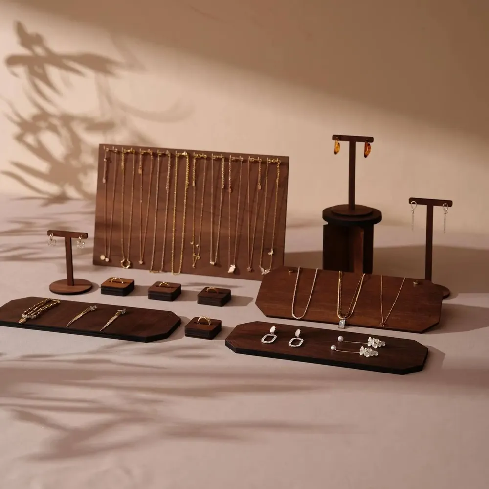 Jewelry - Walnut Veneer Jewelry Display Set with T-Bars - WHISPERING WOODS