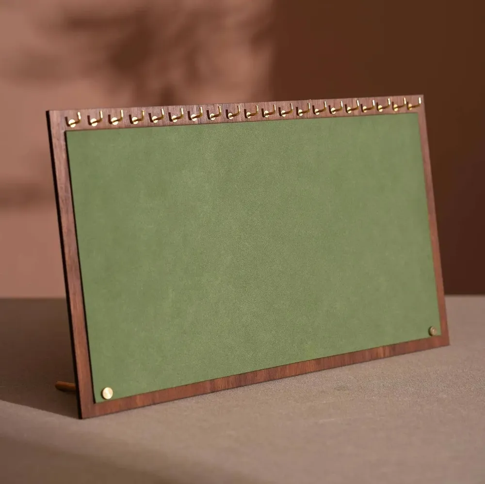 Jewelry - Walnut Veneer and Green Vegan Leather Jewelry Display Set - WHISPERING WOODS