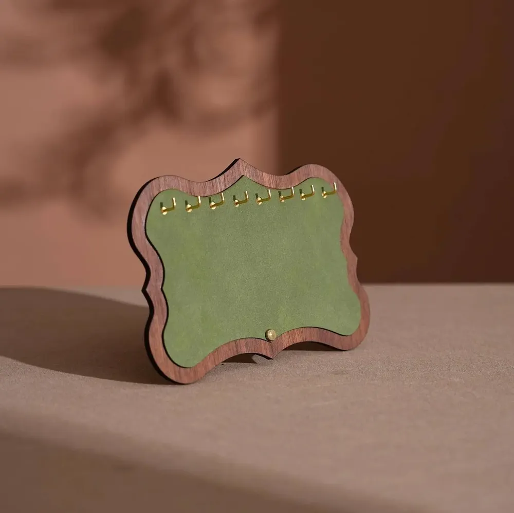 Jewelry - Walnut Veneer and Green Vegan Leather Jewelry Display Set - WHISPERING WOODS