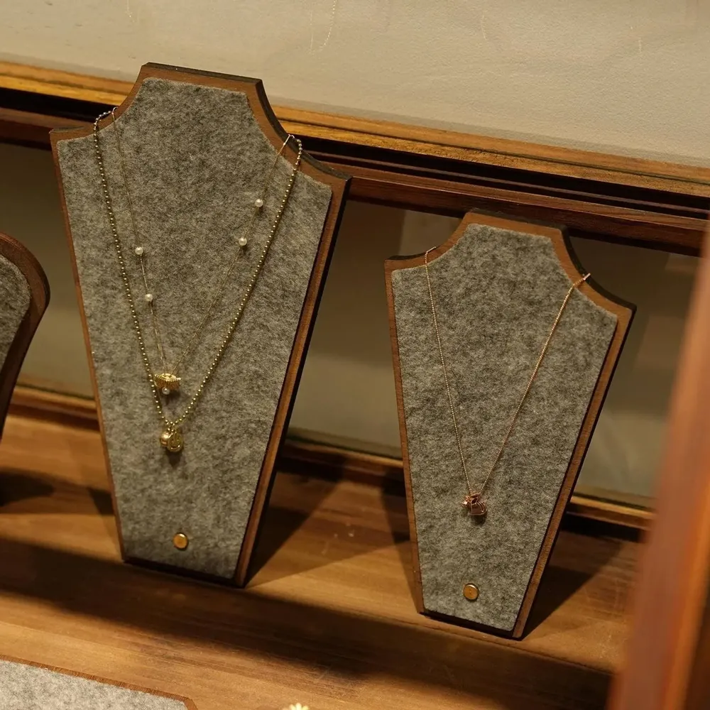 Jewelry - Walnut Veneer and Grey Felt Jewelry Display Set - WHISPERING WOODS