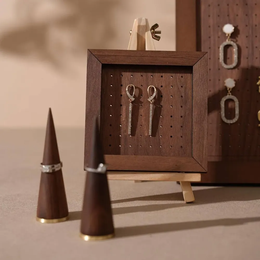 Jewelry - Walnut Veneer and Brass Jewelry Display Set - WHISPERING WOODS