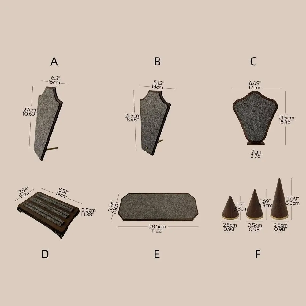 Jewelry - Walnut Veneer and Grey Felt Jewelry Display Set - WHISPERING WOODS
