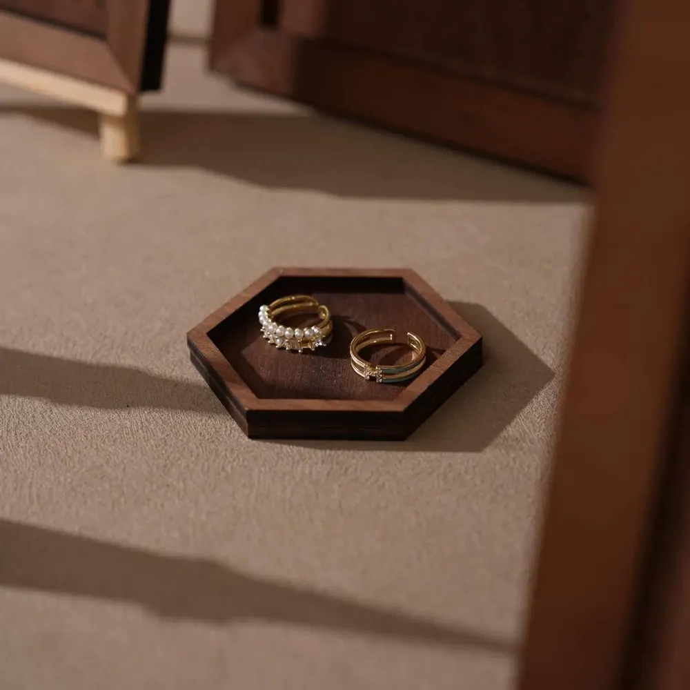 Jewelry - Walnut Veneer and Brass Jewelry Display Set - WHISPERING WOODS