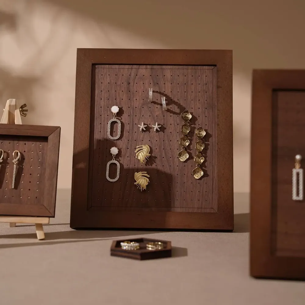 Jewelry - Walnut Veneer and Brass Jewelry Display Set - WHISPERING WOODS