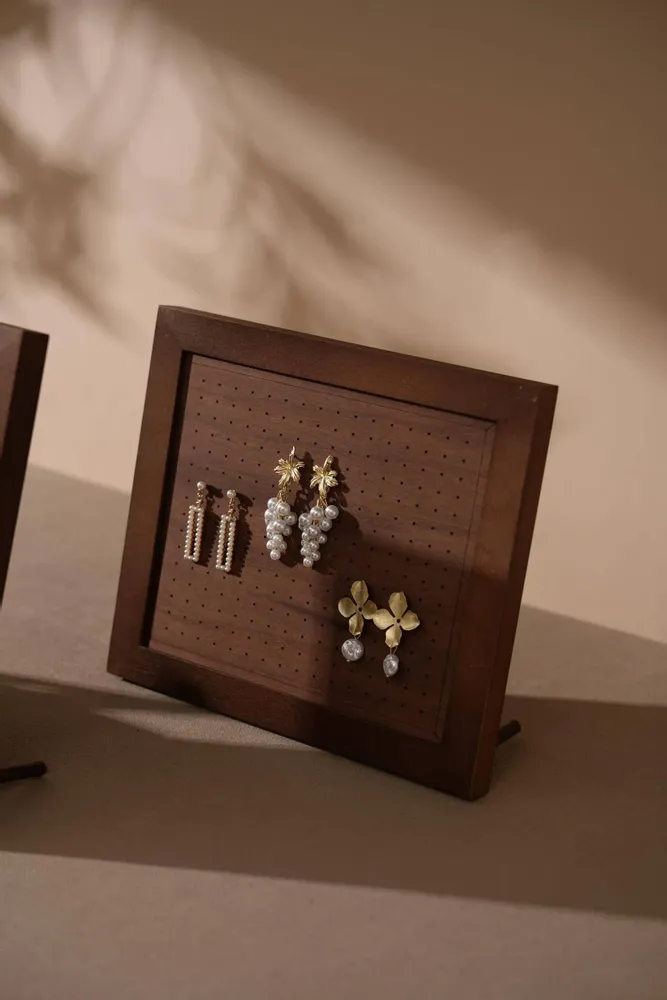 Jewelry - Walnut Veneer and Brass Jewelry Display Set - WHISPERING WOODS