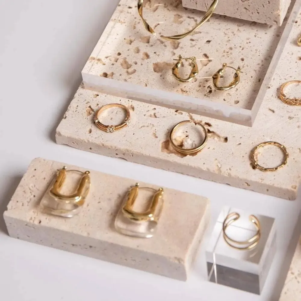 Jewelry - Yellow Travertine, Glass and Acrylic Jewelry Display Set - WHISPERING WOODS
