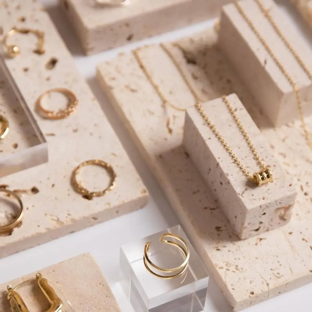 Jewelry - Yellow Travertine, Glass and Acrylic Jewelry Display Set - WHISPERING WOODS