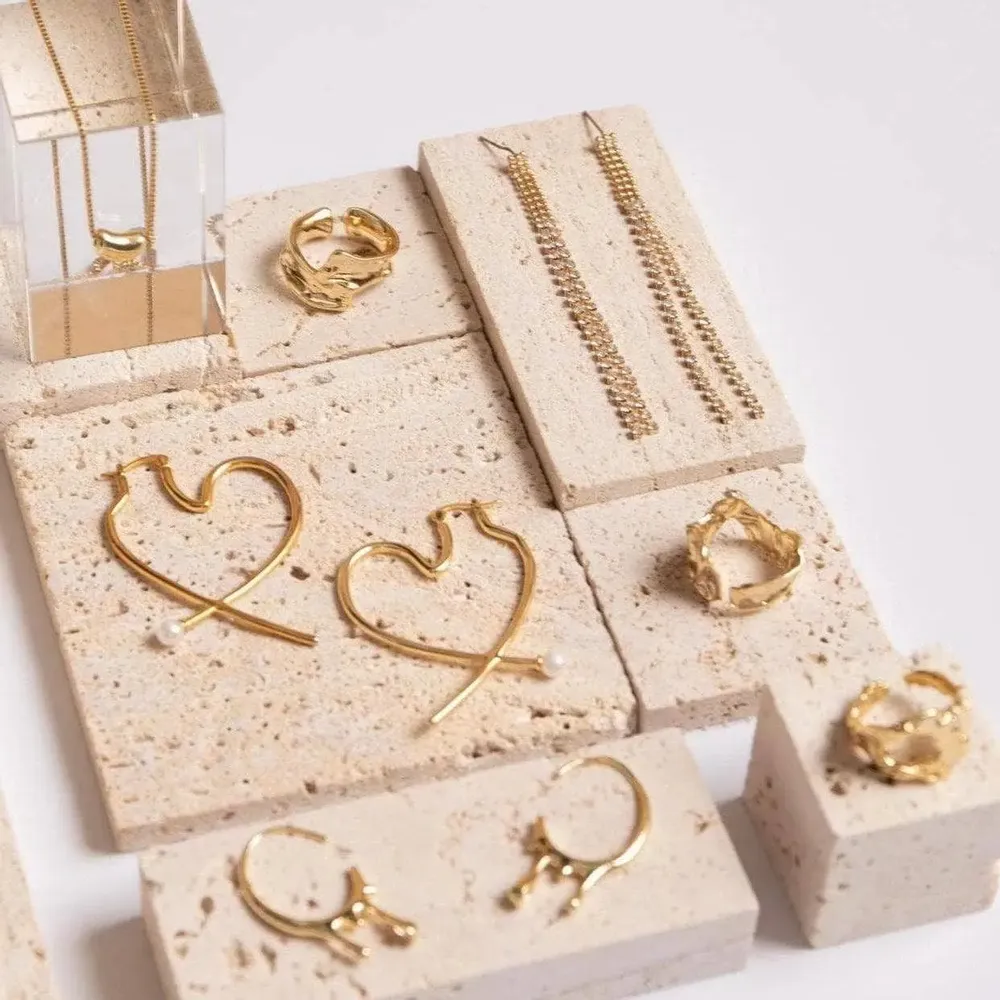 Jewelry - Yellow Travertine, Glass and Acrylic Jewelry Display Set - WHISPERING WOODS