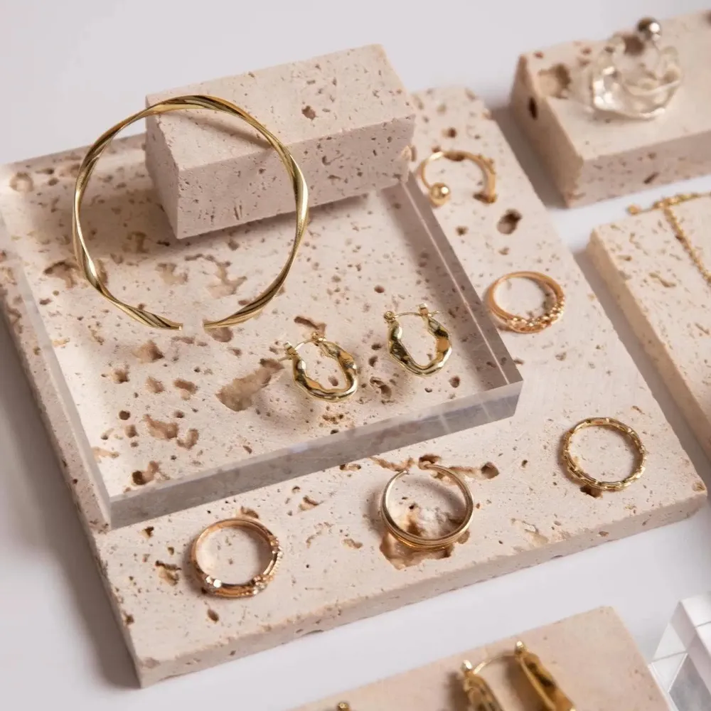 Jewelry - Yellow Travertine, Glass and Acrylic Jewelry Display Set - WHISPERING WOODS