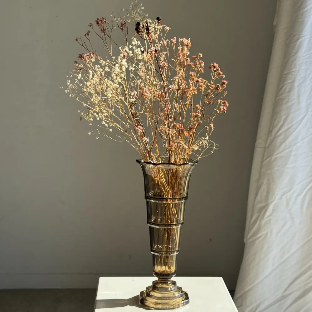 Vases - Art Deco flared vase in smoked molded glass with tiers H30 l13.5 - OFFICE OBJETS