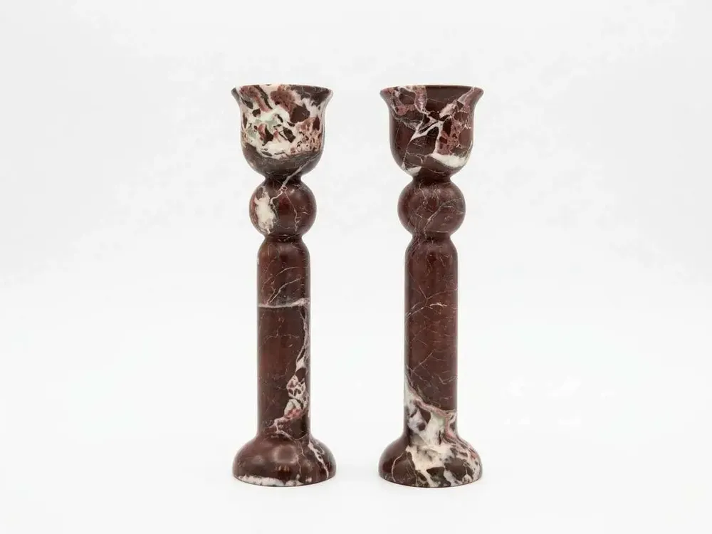 Christmas table settings - Rosso Levento red marble candle holder - SAGIT