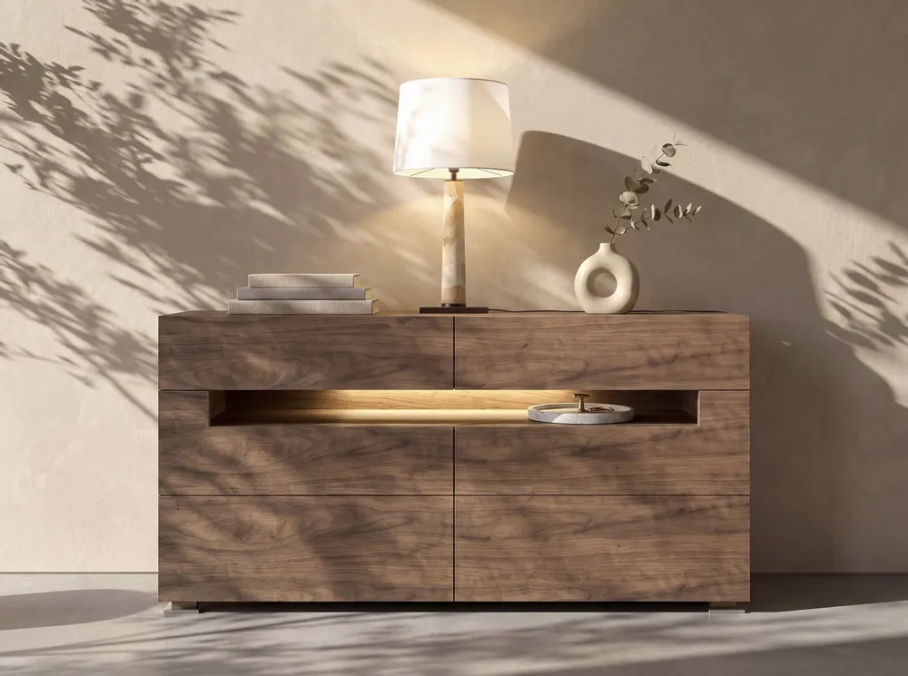 Chests of drawers - Walnut chest of drawers with interior lighting - ANGEL CERDÁ