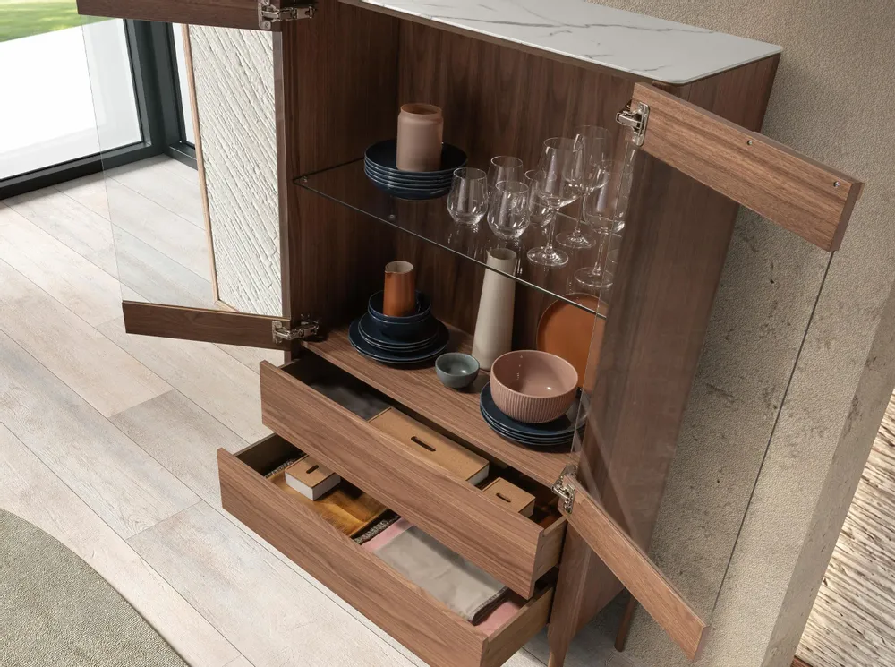 Buffets - Vitrine en noyer et marbre fibre de verre - ANGEL CERDÁ