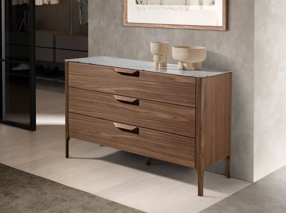 Chests of drawers - Walnut and fiberglass marble-effect dresser - ANGEL CERDÁ