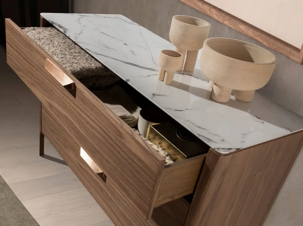 Chests of drawers - Walnut and fiberglass marble-effect dresser - ANGEL CERDÁ
