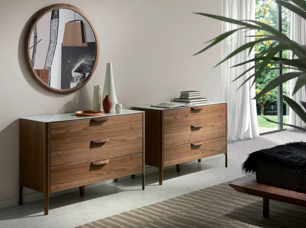 Chests of drawers - Walnut and fiberglass marble-effect dresser - ANGEL CERDÁ