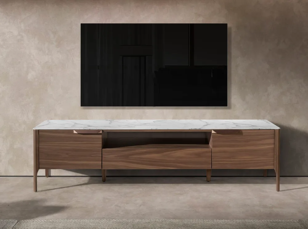 Sideboards - Fiberglass TV cabinet with marble and walnut effect - ANGEL CERDÁ