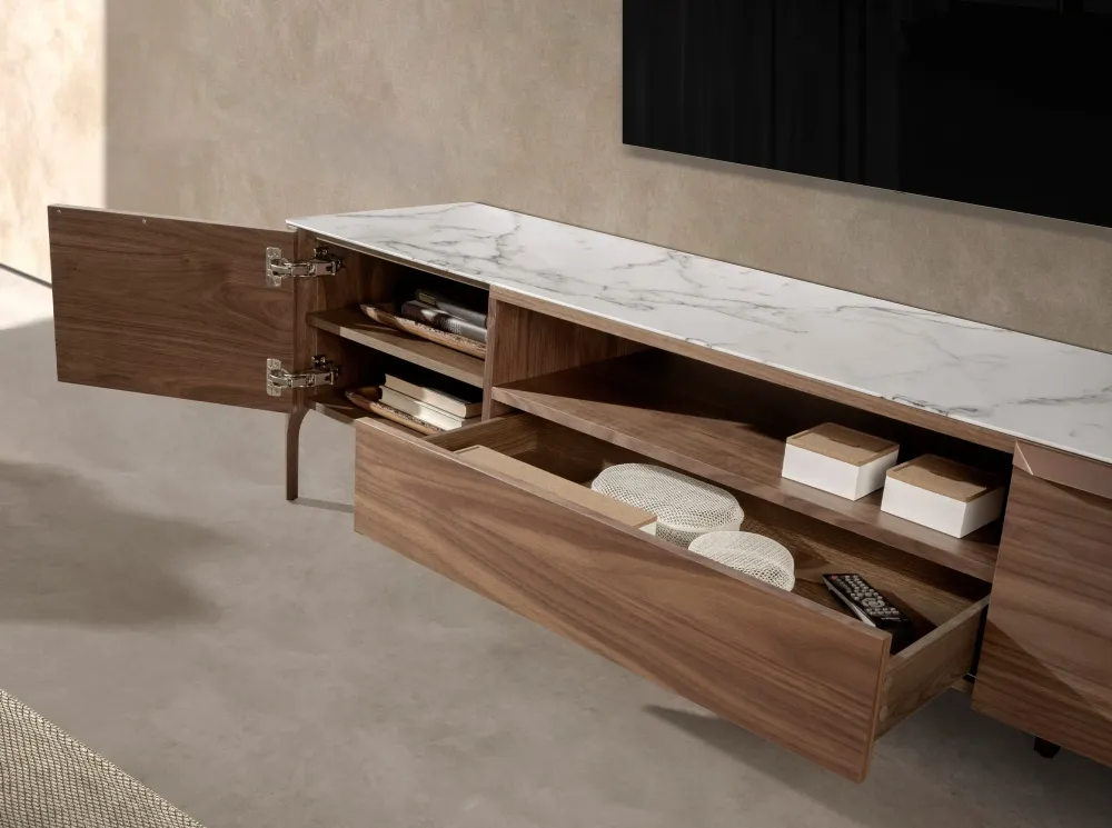 Sideboards - Fiberglass TV cabinet with marble and walnut effect - ANGEL CERDÁ
