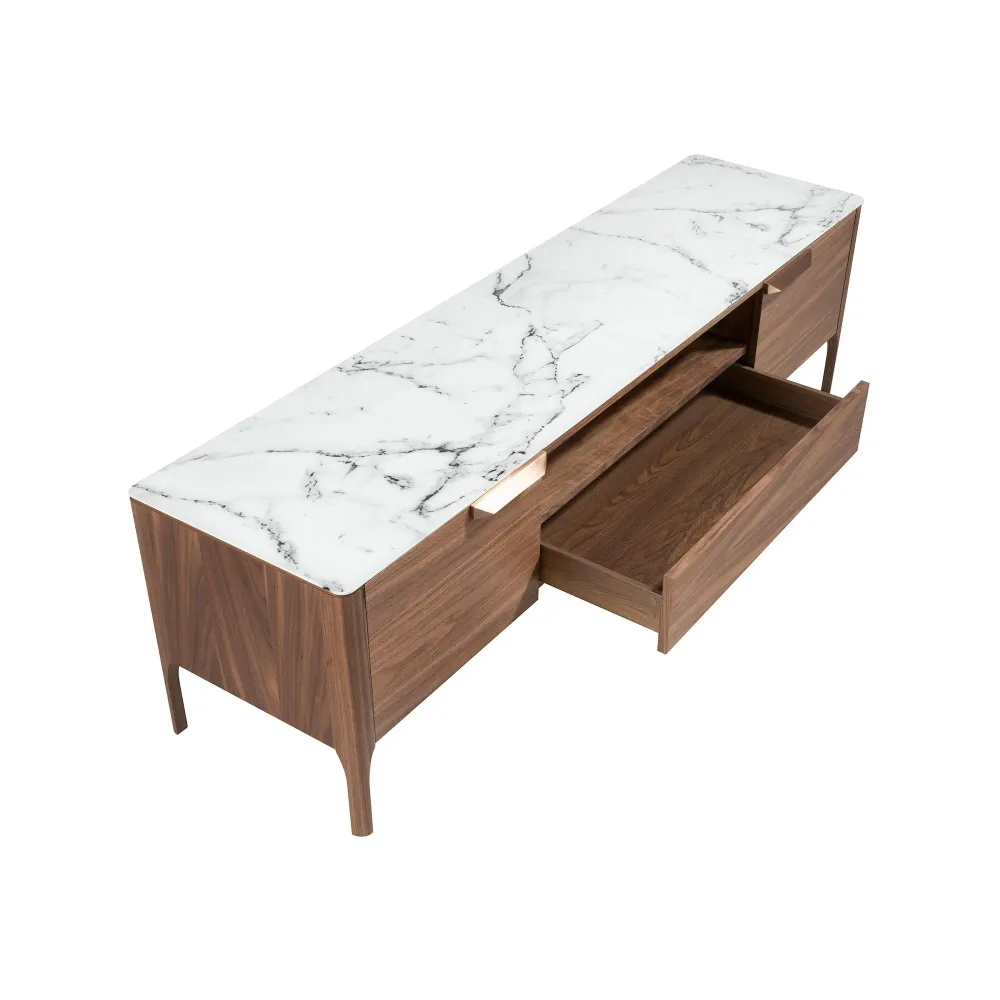 Sideboards - Fiberglass TV cabinet with marble and walnut effect - ANGEL CERDÁ