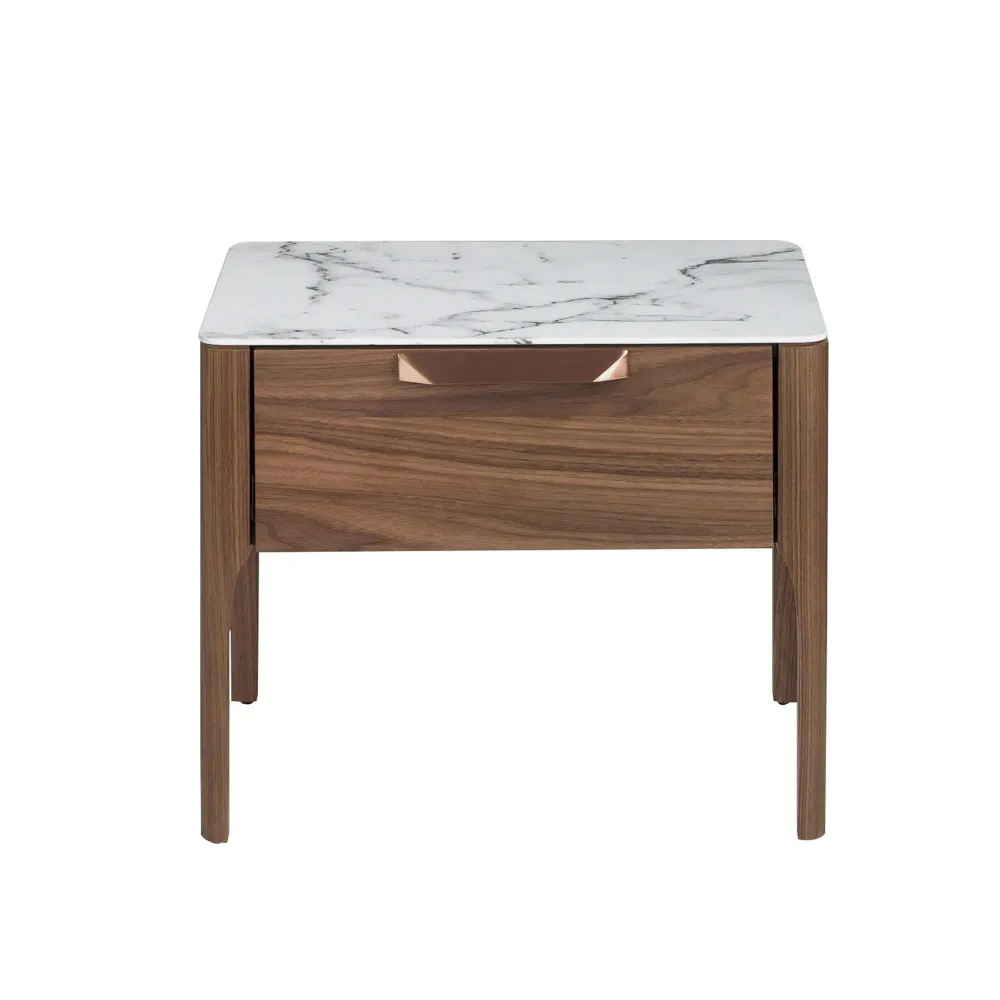 Night tables - Walnut and fiberglass bedside table with marble effect - ANGEL CERDÁ