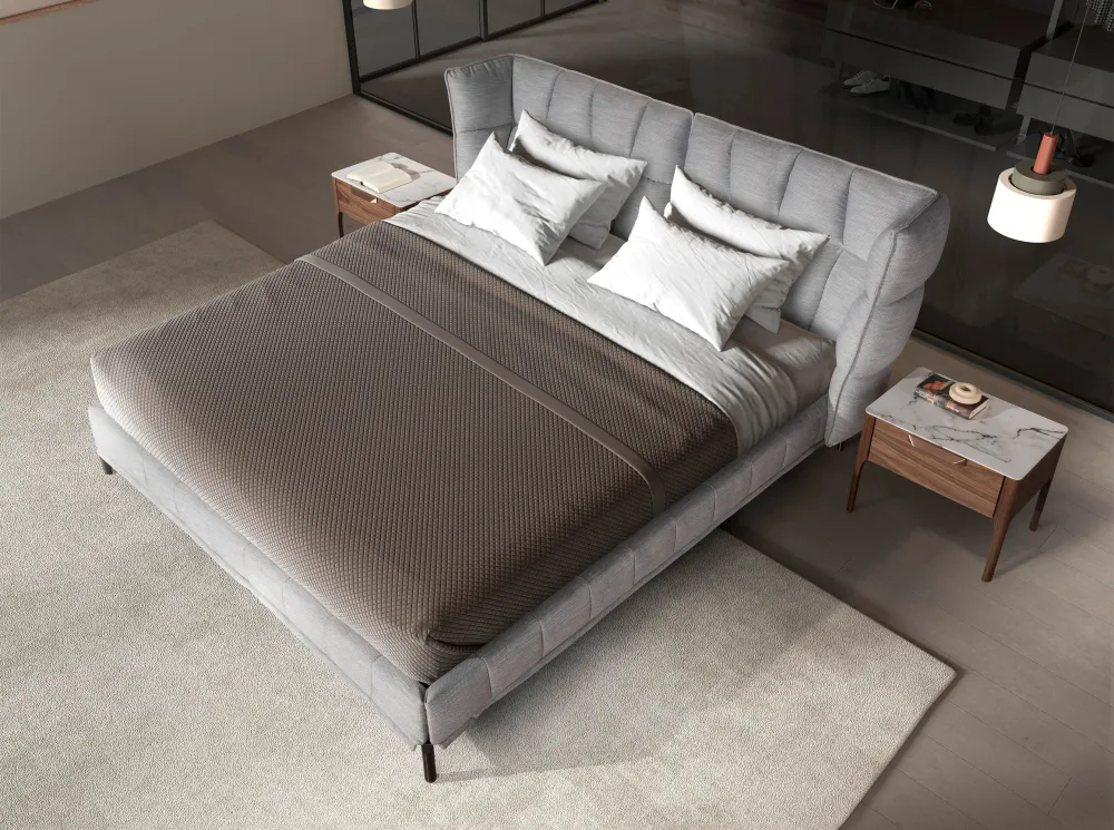 Night tables - Walnut and fiberglass bedside table with marble effect - ANGEL CERDÁ
