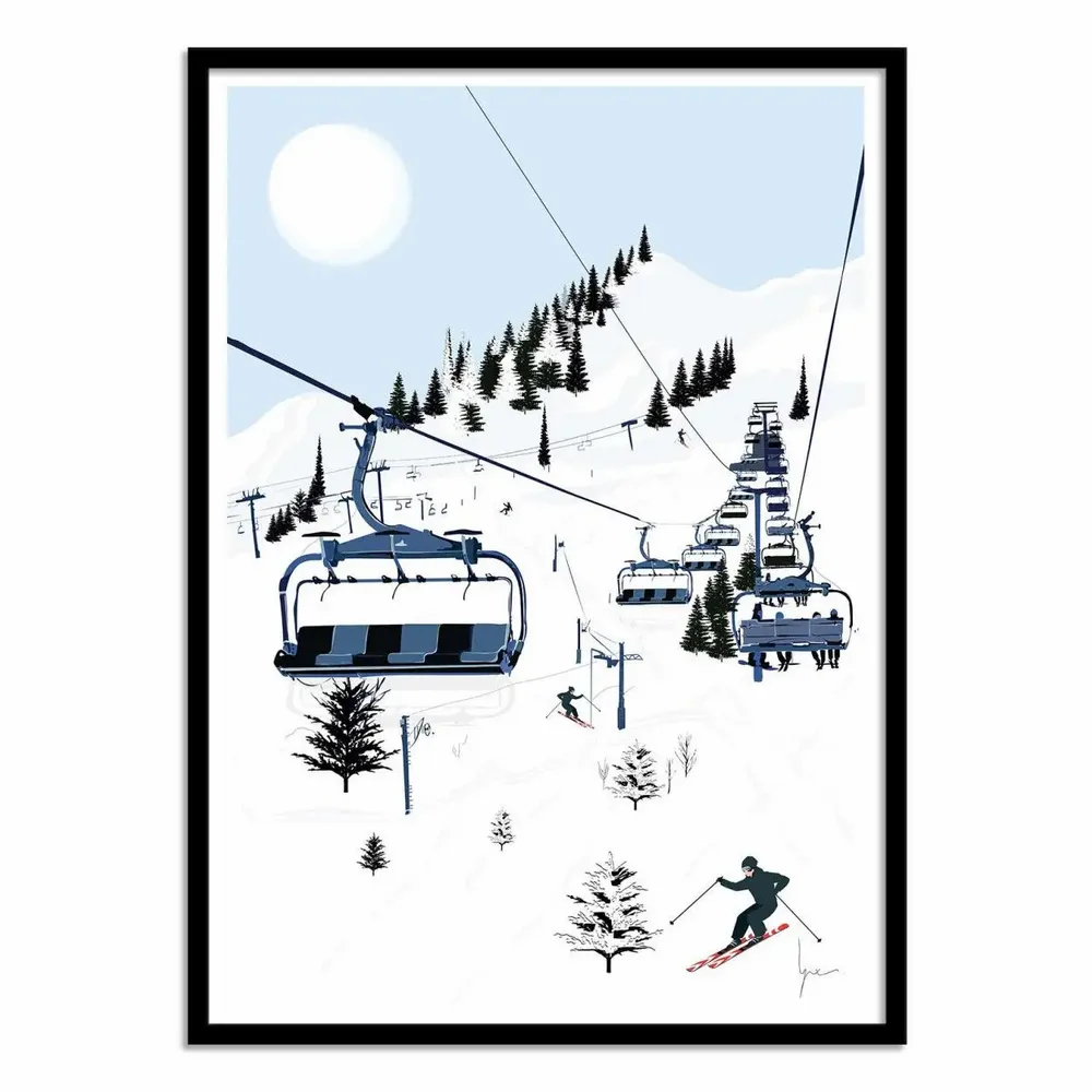 Poster - Art-Poster - Sur le télésiège - LPX Illustration - WALL EDITIONS