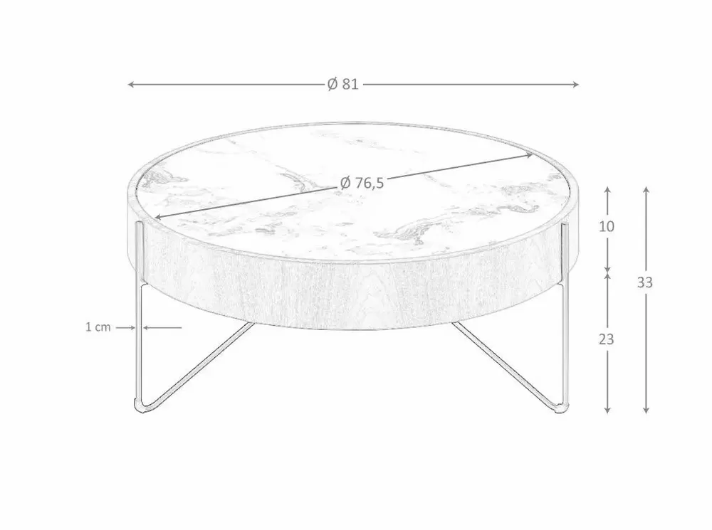 Coffee tables - Round coffee table in porcelain marble, walnut and black steel - ANGEL CERDÁ