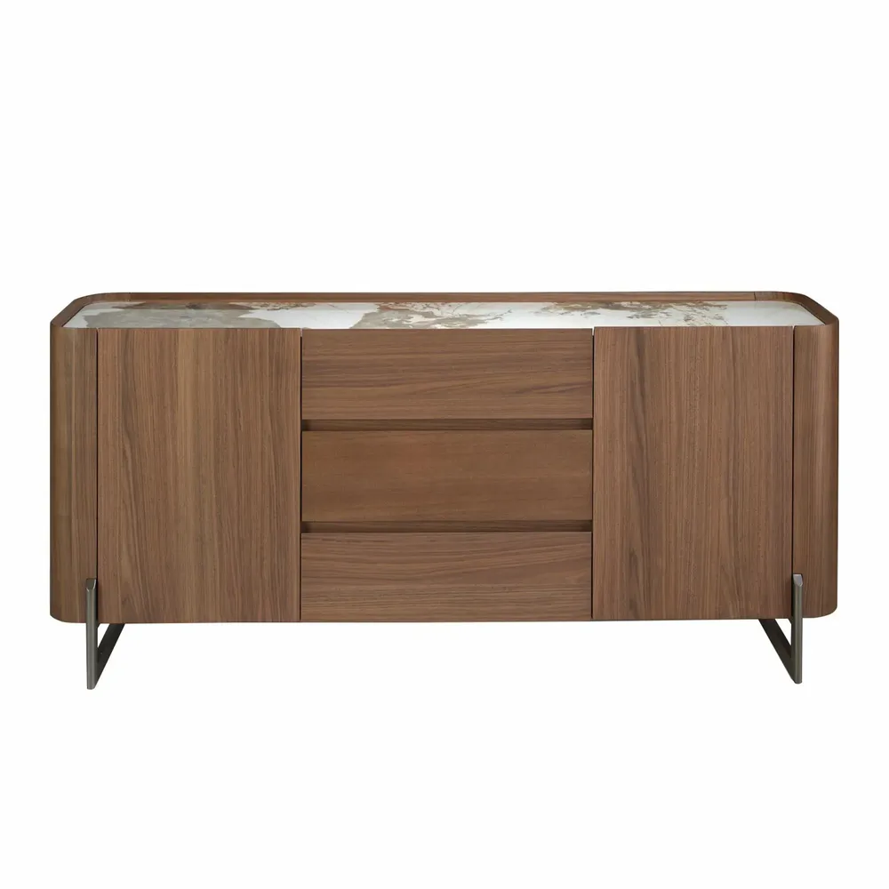 Sideboards - Walnut and dark metallised steel sideboard with porcelain marble top - ANGEL CERDÁ