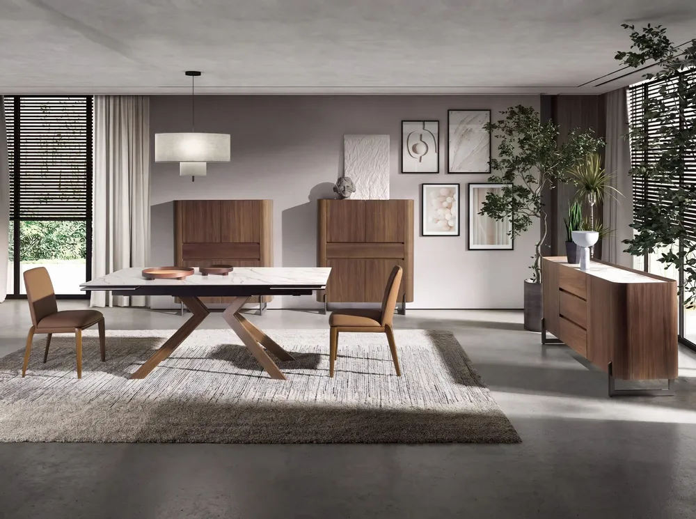 Sideboards - Walnut and dark metallised steel sideboard with porcelain marble top - ANGEL CERDÁ