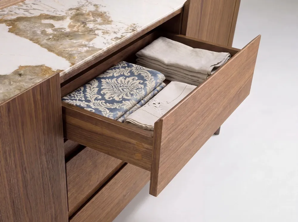 Sideboards - Walnut and dark metallised steel sideboard with porcelain marble top - ANGEL CERDÁ