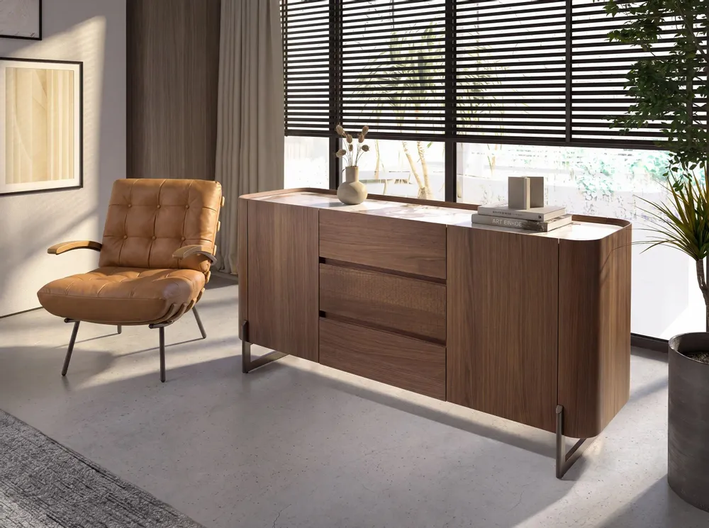 Sideboards - Walnut and dark metallised steel sideboard with porcelain marble top - ANGEL CERDÁ