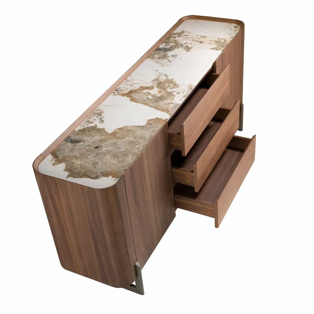 Sideboards - Walnut and dark metallised steel sideboard with porcelain marble top - ANGEL CERDÁ