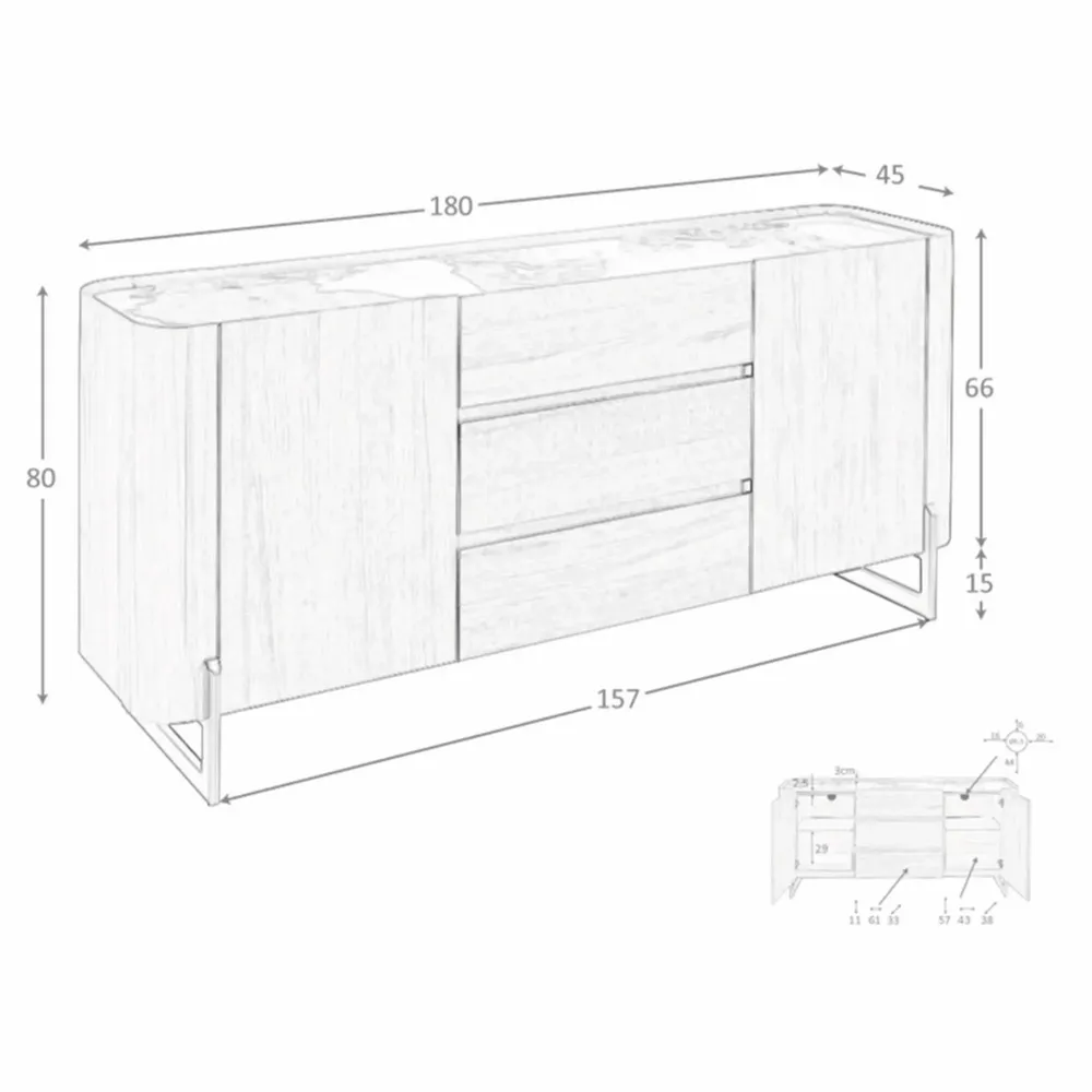Sideboards - Walnut and dark metallised steel sideboard with porcelain marble top - ANGEL CERDÁ