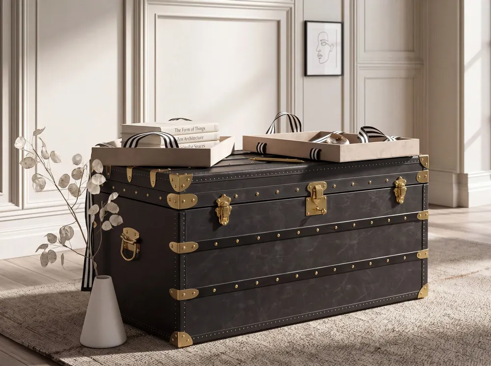 Boîtes de rangement  - Coffre en cuir noir - ANGEL CERDÁ