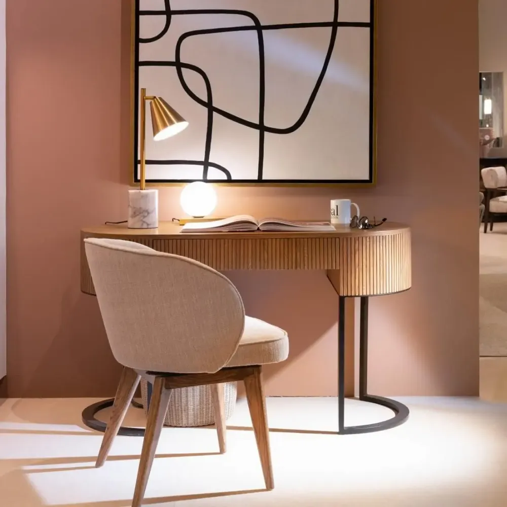 Chairs - ROUND ARMCHAIR UPHOLSTERED IN LIGHT STAINED OAK - SEKO - CRISAL DECORACIÓN