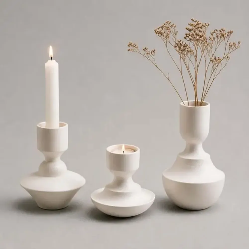 Pottery - Set de 3 Mini Vases & Candle Holders in white porcelain - Mini 0.Set - CALLIGRAMME