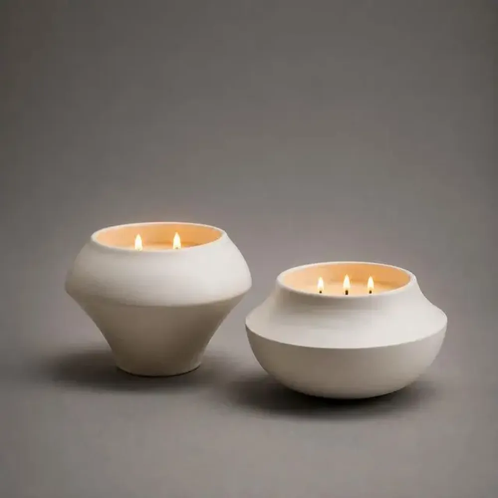 Other Christmas decorations - Set of 2 candles in iconic Calligramme porcelain holders - Mini P-Bg.Set - CALLIGRAMME