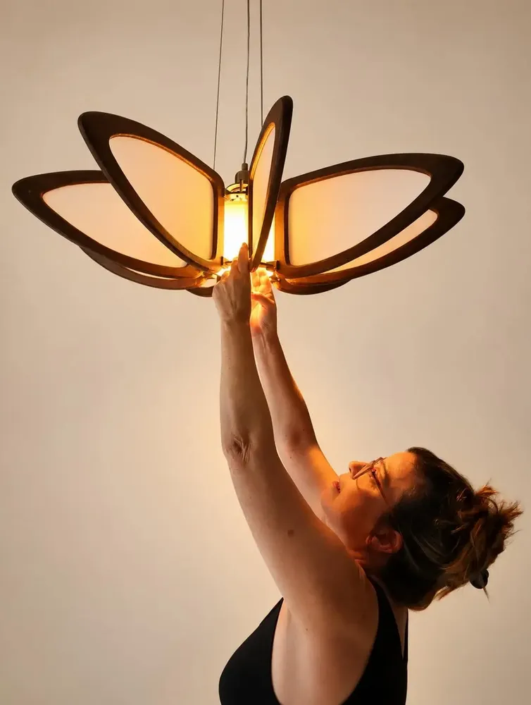 Plafonniers - Lotus — Suspension en bois et soie - OMALIGHT