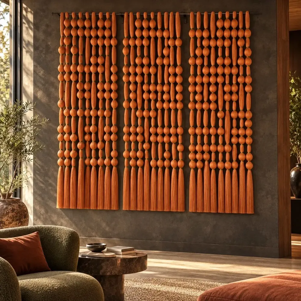 Other wall decoration - Amber Cascade: Extra-Large Handmade Monochrome Macramé Wall Installati - SARMAL DESIGN