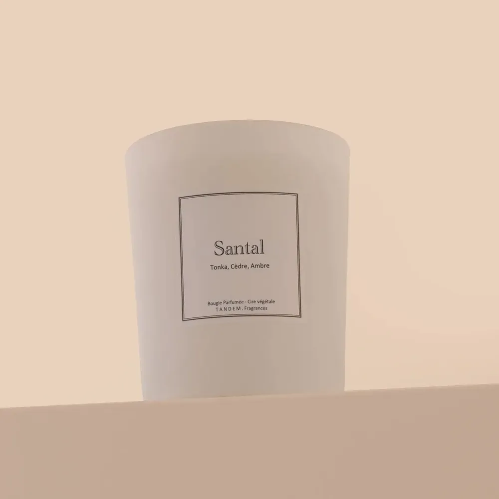 Bougies - Bougie Santal verre blanc 180g - Cire 100% végétale - TANDEM FRAGRANCES
